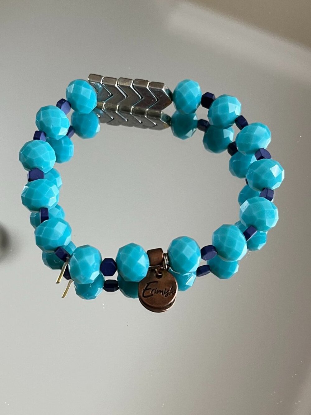 Erimish  Faceted Crystals Beaded Bracelet Logo Tag Stackable Stretch